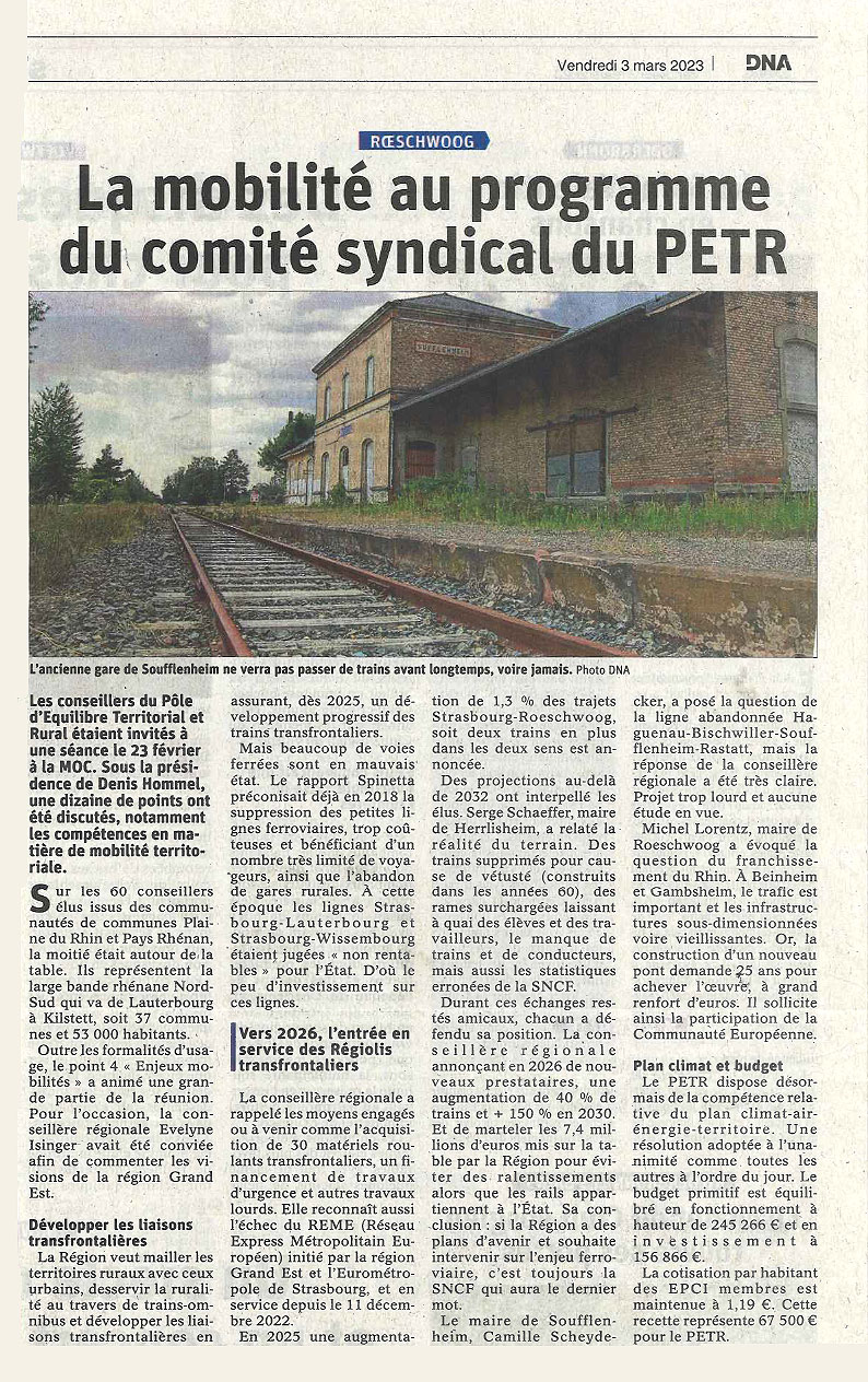 DNA 03/03/2023 La mobilité au programme du comité syndical du PETR