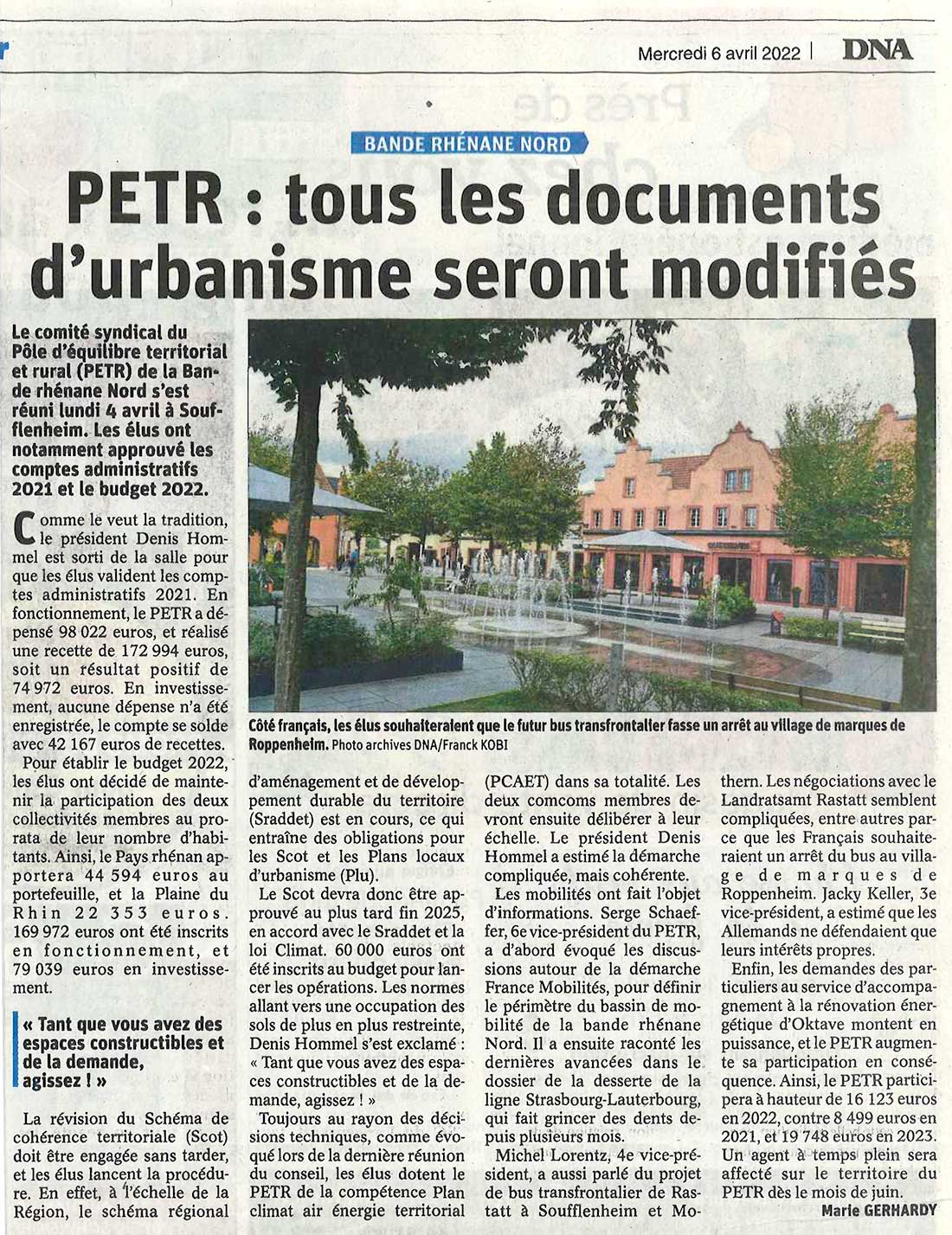 DNA 06/04/22 Environnement : plan climat air-energie pour la Bande rhénane
