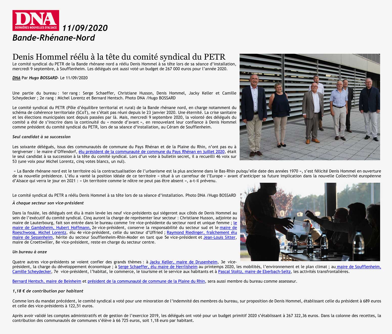 DNA 11/09/2020 Denis Hommel réélu à la tête du comité du PETR