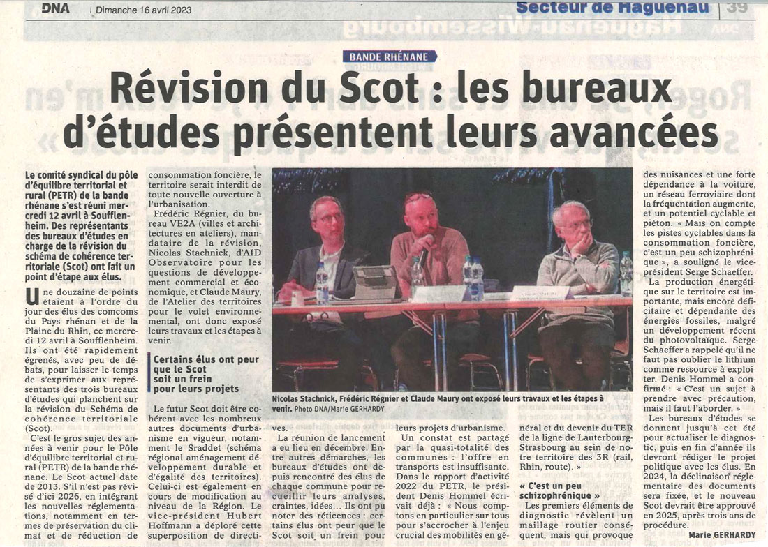 DNA 18/04/2023 Révision du SCoT : les bureaux d'études présentent leurs avancées