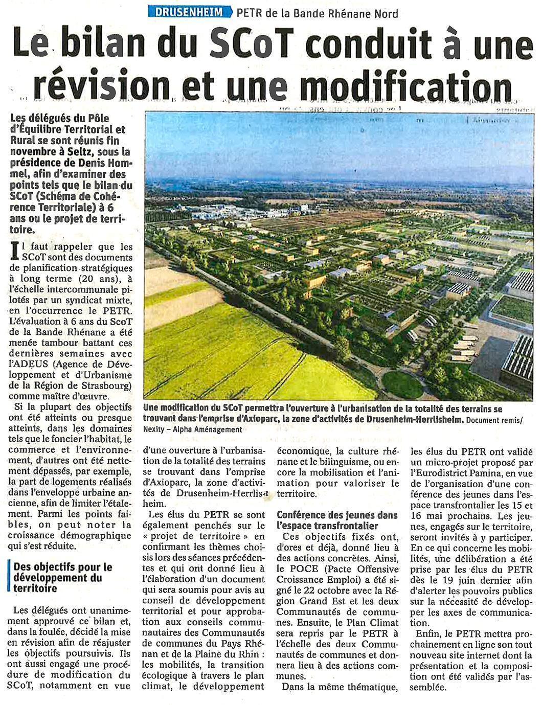 DNA 18/12/2019 Le bilan du SCoT conduit à une révision et une modification