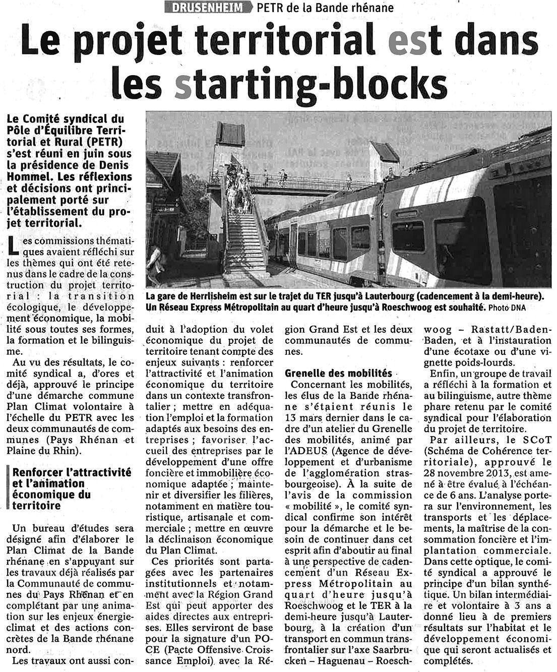 DNA 05/07/2019 Le projet territorial est dans les starting-blocks