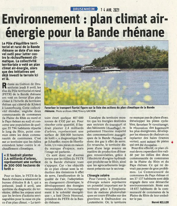 DNA 14/04/21 Environnement : plan climat air-energie pour la Bande rhénane